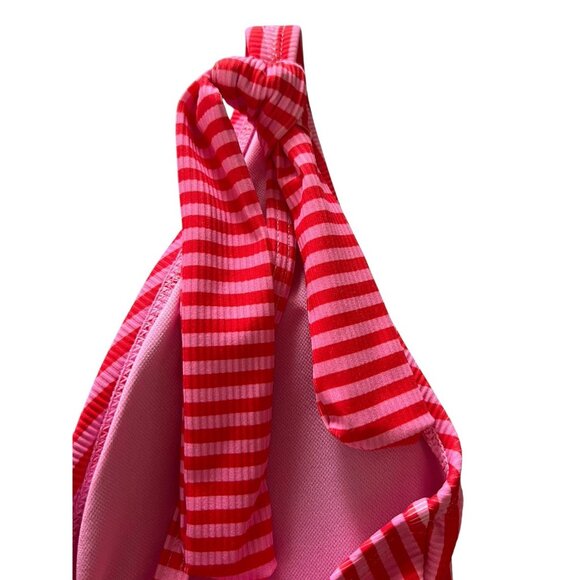 Ellen Tracy Swimsuit Orange Pink Striped Sz 6 One Piece Ruched Lined Padded Cups - Picture 12 of 15